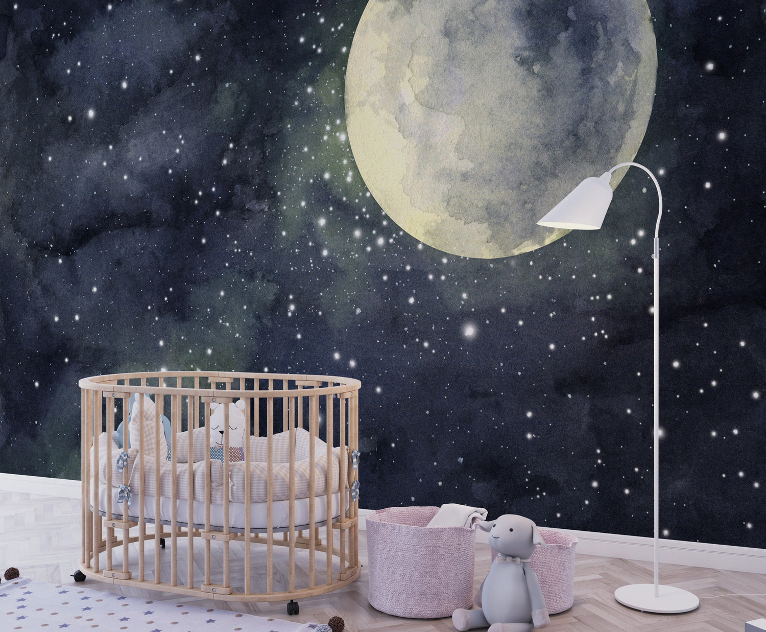 Cloudy Night Sky Wallpaper, Moon in The Night Sky, Moon Scape Wall Mural, Peel And Sitck Wallpaper, Nursery Room Decor