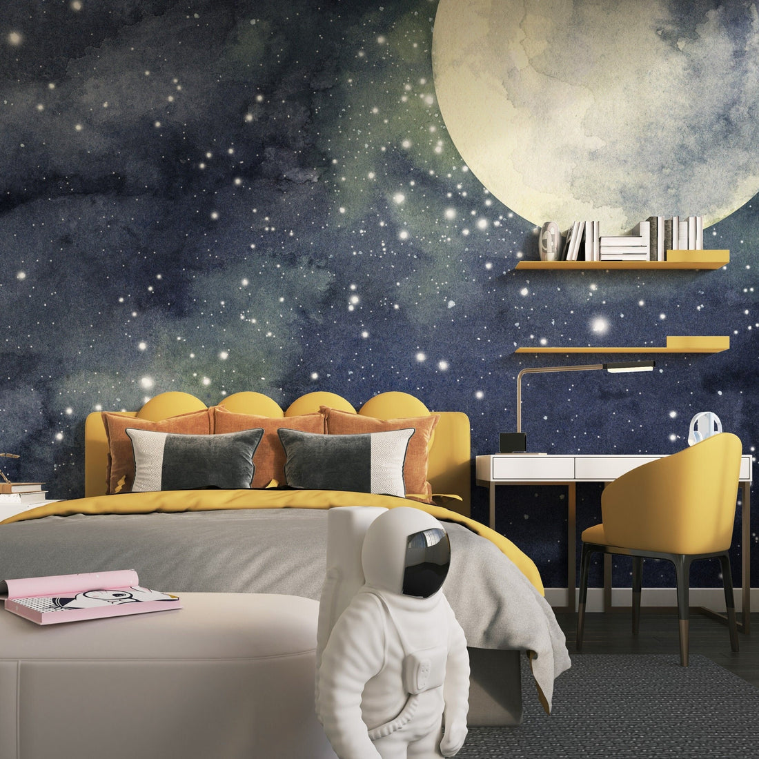 Cloudy Night Sky Wallpaper, Moon in The Night Sky, Moon Scape Wall Mural, Peel And Sitck Wallpaper, Nursery Room Decor