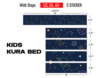 Space Planets and Stars Kura Bed Sticker, Ikea Kura Bed Decals for Boys Bedroom, Peel and Stick Furniture Bed Decals for Kids Room Decor