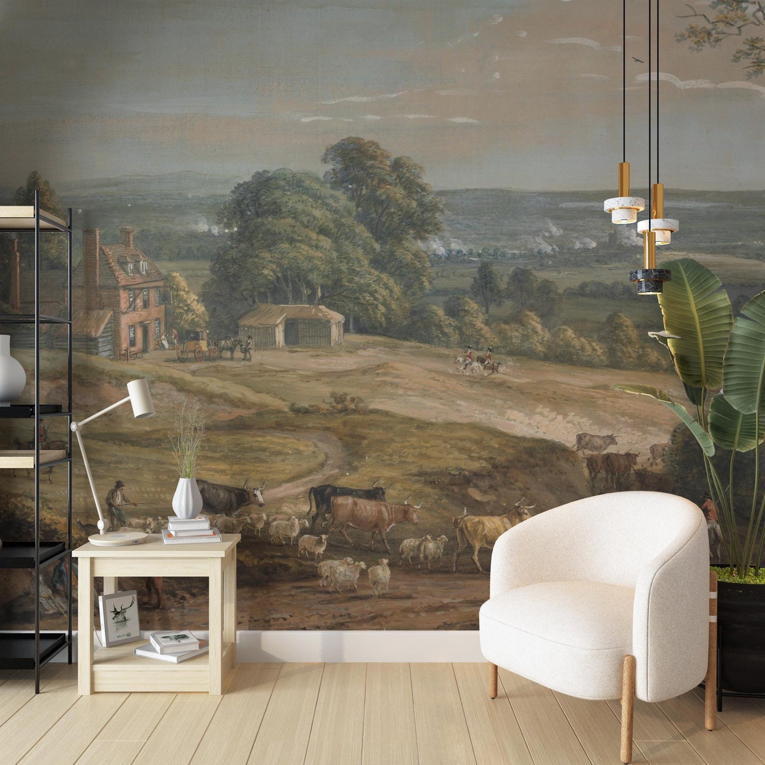 Countryside Wallpaper, Scenic Landscape Wall Art, Peel and Stick Wallpaper, Vintage Wallpaper, Removable Wallpaper, Traditional Wall Mural