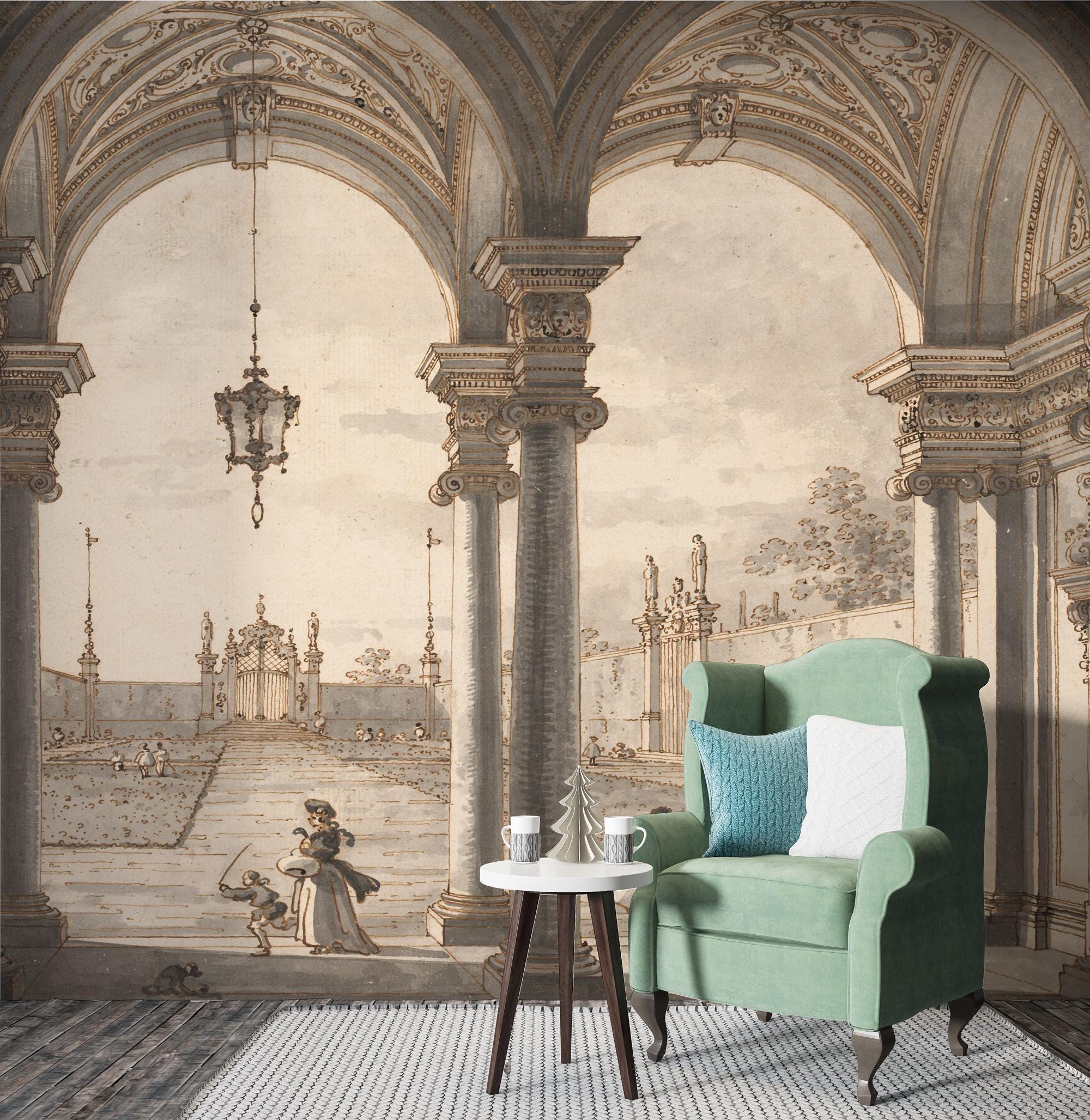 Colonnaded Palace Wallpaper, Canaletto - View Through a Baroque Colonnade, Home Decor, Wall Art, Ancient Roman Wall Mural