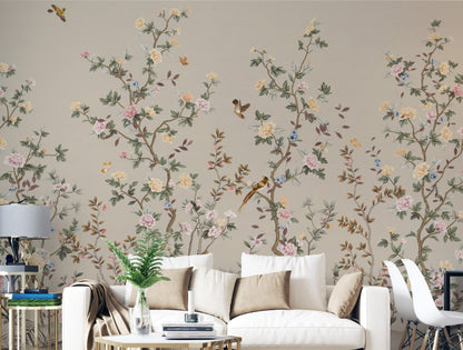 Avignon Chinoiserie Wall Mural, Peel and Stick Wallpaper Removable, Classic Bird Floral Wallpaper, Home Decor