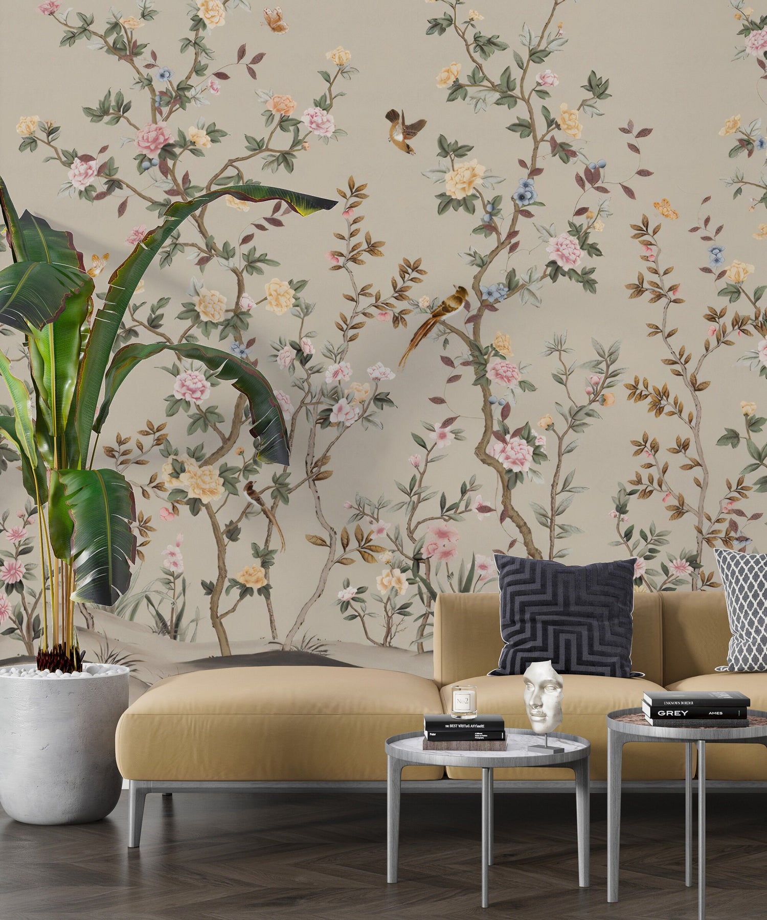 Avignon Chinoiserie Wall Mural, Peel and Stick Wallpaper Removable, Classic Bird Floral Wallpaper, Home Decor