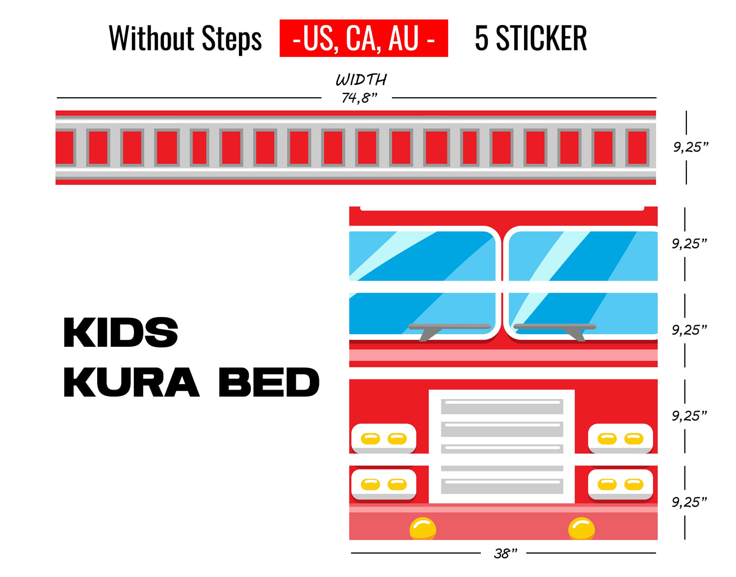 Fire Truck Kura Bed Sticker, Ikea Kura Bed Decals for Boys Bedroom, Peel and Stick Furniture Bed Decals for Kids Room Decor