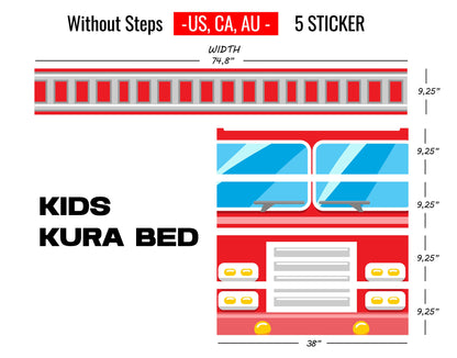 Fire Truck Kura Bed Sticker, Ikea Kura Bed Decals for Boys Bedroom, Peel and Stick Furniture Bed Decals for Kids Room Decor