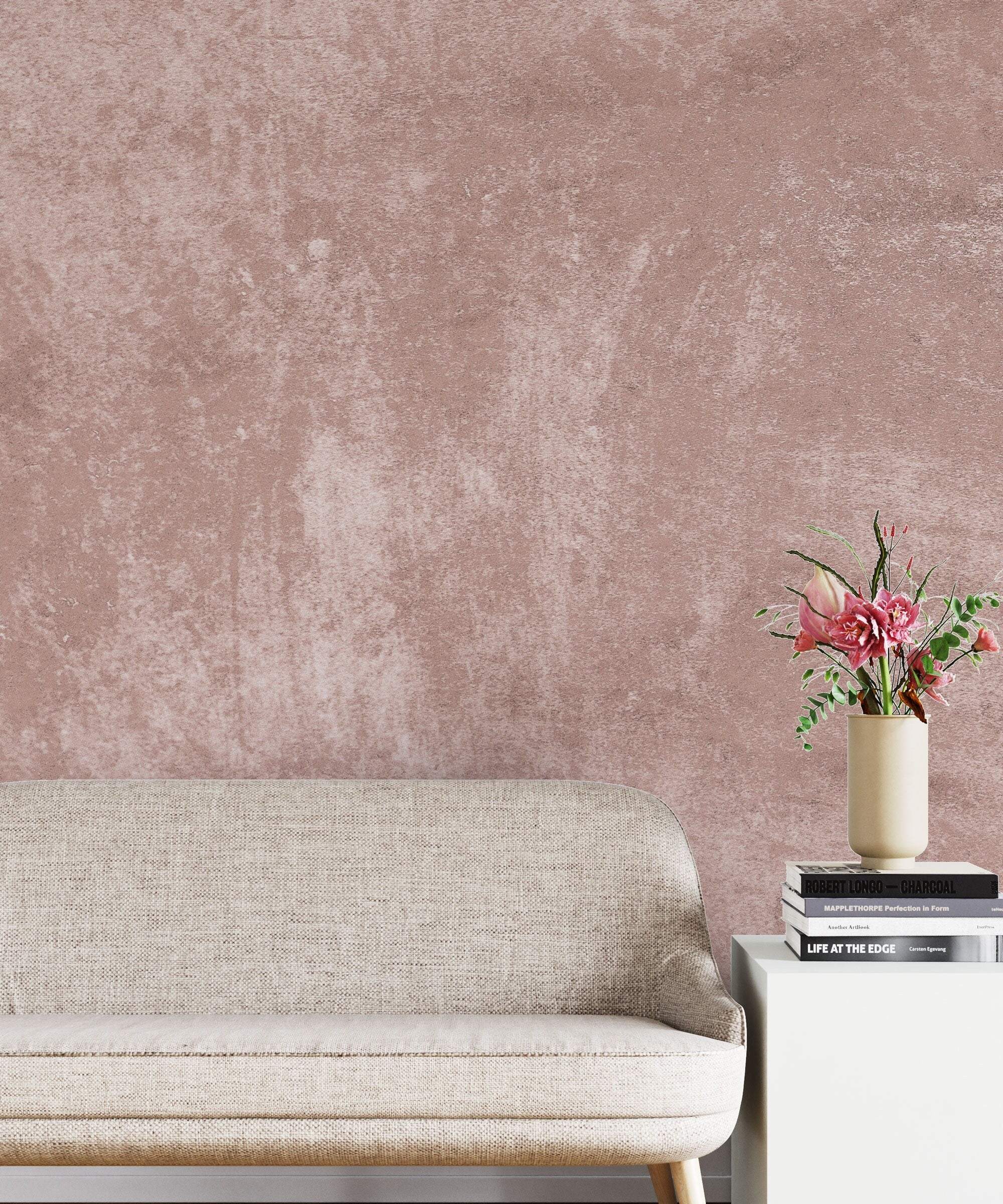 Pink Concrete Wall, Peel And Stick Textured Concrete Look Wallpaper, Removable, Pink Stone Wallpaper, Home Decor