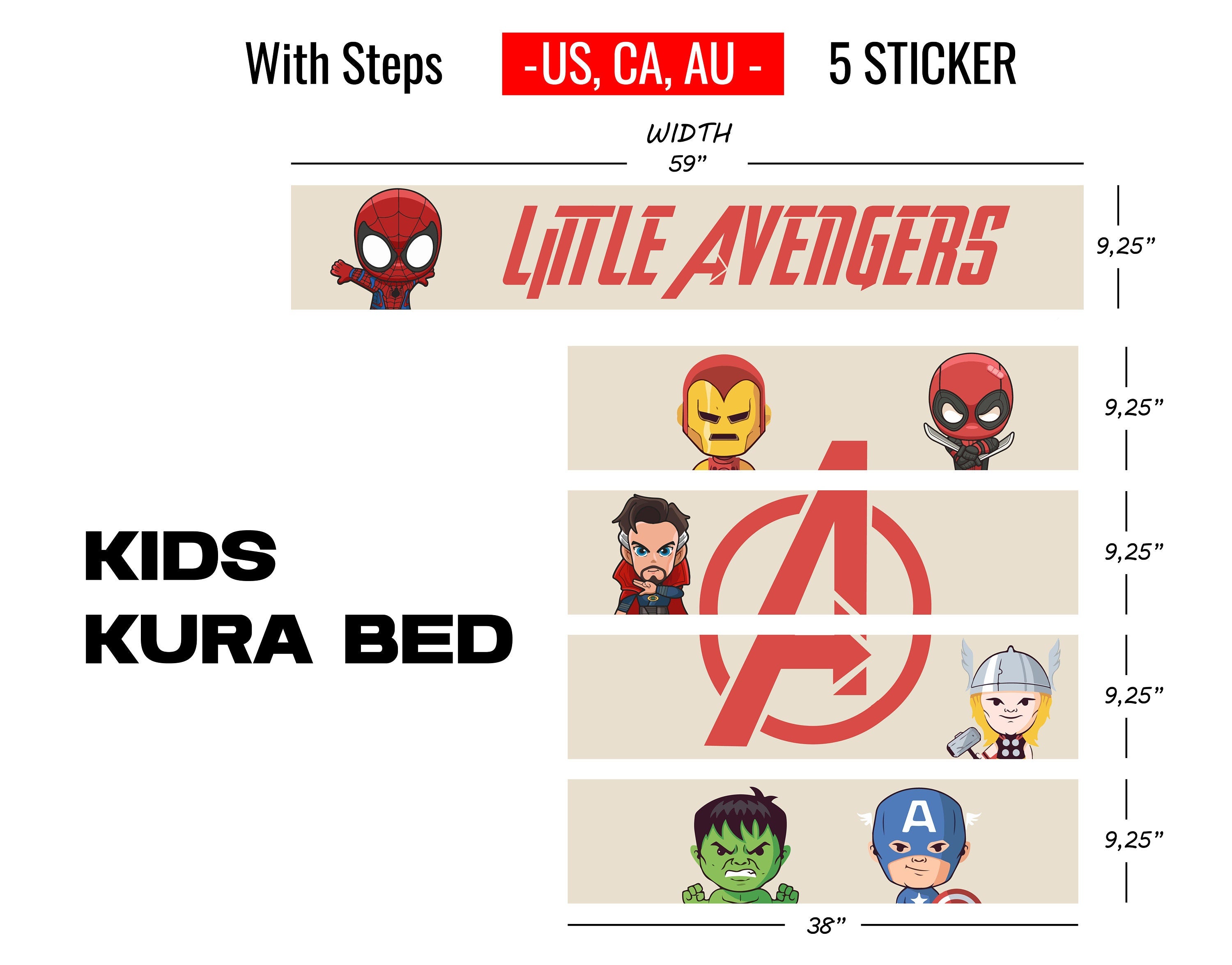 Super Heroes Kura Bed Sticker, Avengers Kids Kura Bed Sticker, Peel and Stick Furniture Bed Decals for Kids Room Decor, Nursery Room Decor