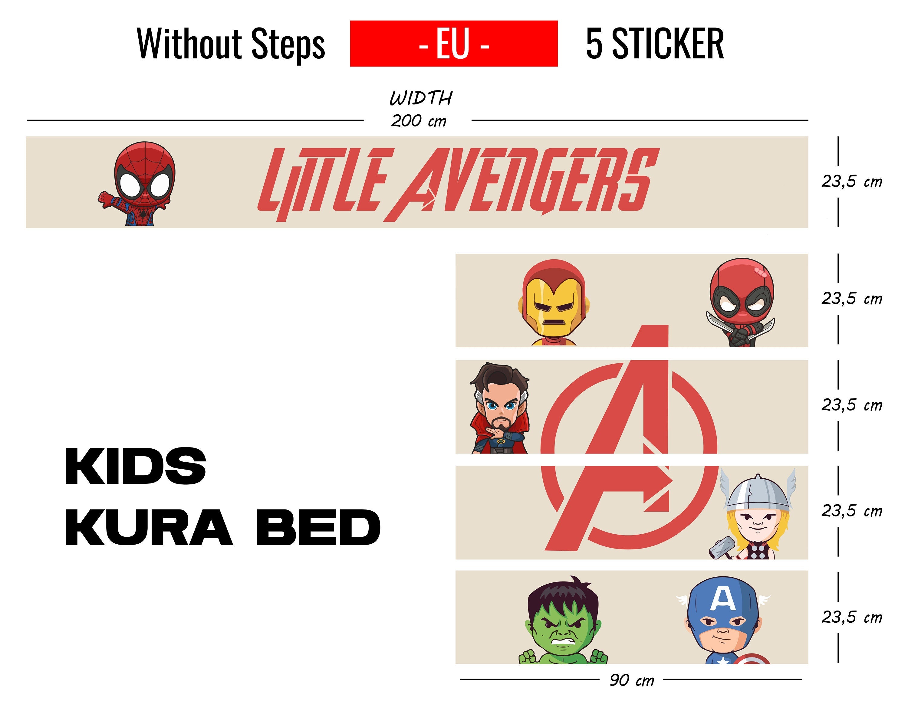 Super Heroes Kura Bed Sticker, Avengers Kids Kura Bed Sticker, Peel and Stick Furniture Bed Decals for Kids Room Decor, Nursery Room Decor