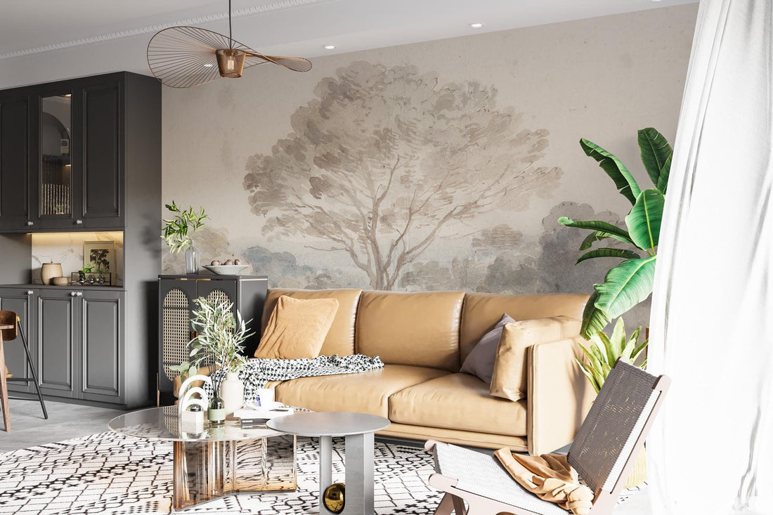 Tree Wall Mural, Panoramic Wallpaper, Landscape Wallpaper, Large Trees Rustic Peel and Stick, Vintage Wallpaper, Removable Wallpaper