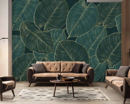 Wall Murals Philodendron Leaves, Dark Green Monstera Leaves, Floral Wallpaper, Living Room Decor, Peel and Stick Wallpaper, Kitchen Decor