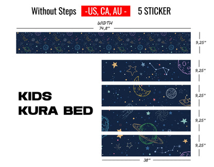 Space Planets and Stars Kura Bed Sticker, Ikea Kura Bed Decals for Boys Bedroom, Peel and Stick Furniture Bed Decals for Kids Room Decor