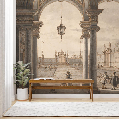 Colonnaded Palace Wallpaper, Canaletto - View Through a Baroque Colonnade, Home Decor, Wall Art, Ancient Roman Wall Mural