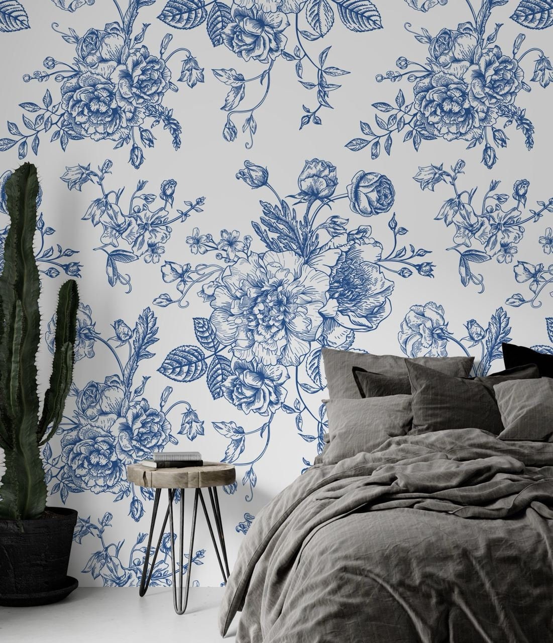 Blue and White Floral Wallpaper