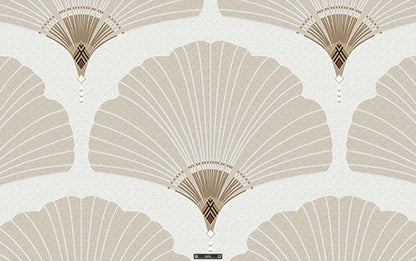 Elegant Wall Mural, Palm Leaf Wallpaper, Beige and White Mural