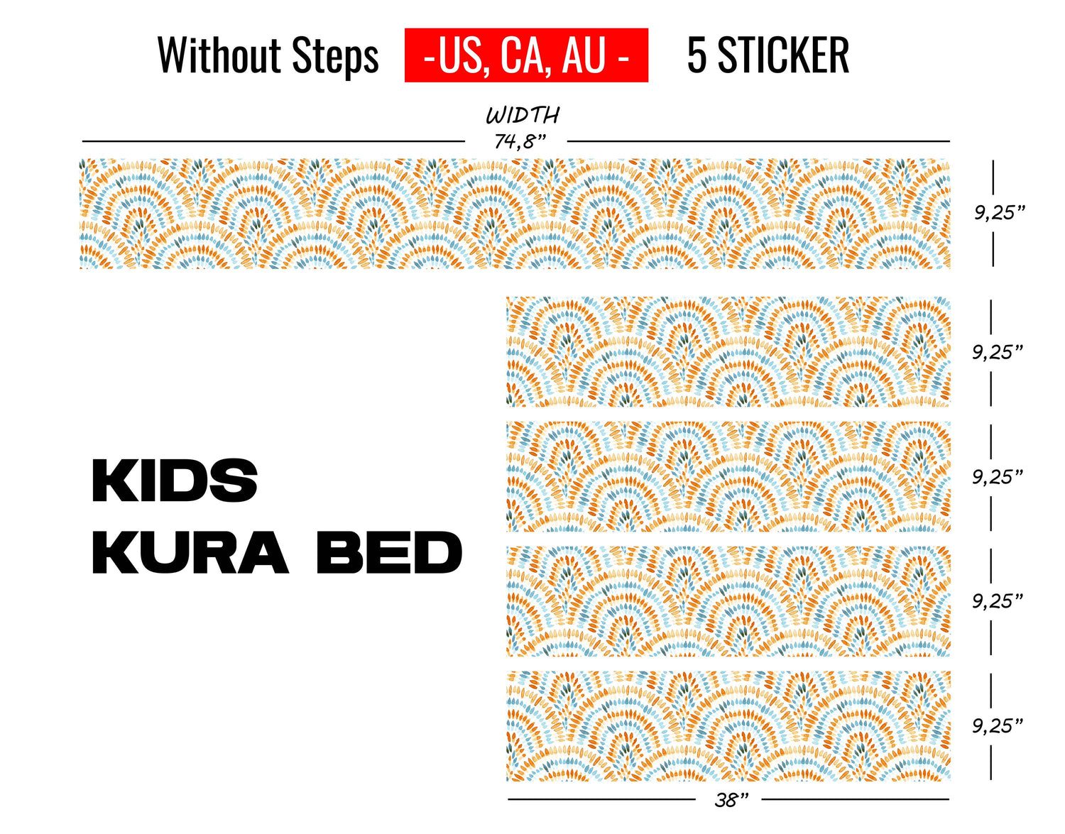 Rainbow Pattern  Kura Bed Sticker, Pattern Wall Decals , Peel and Stick Furniture Bed Decals for Kids Room Decor, Nursery Room Decor