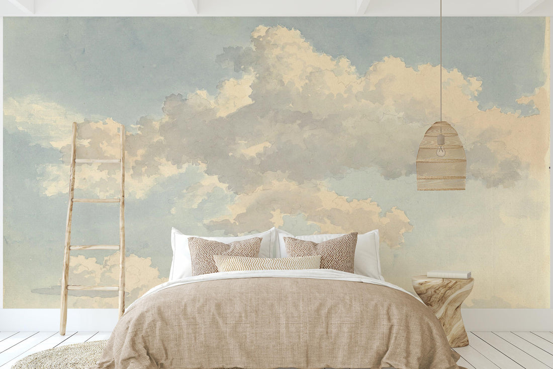 Pastel Color Clouds Wallpaper, Nursery Wall Decor, Blue Sky Peel and Stick Mural, Removable Wallpaper, Home Decor, Wall Art