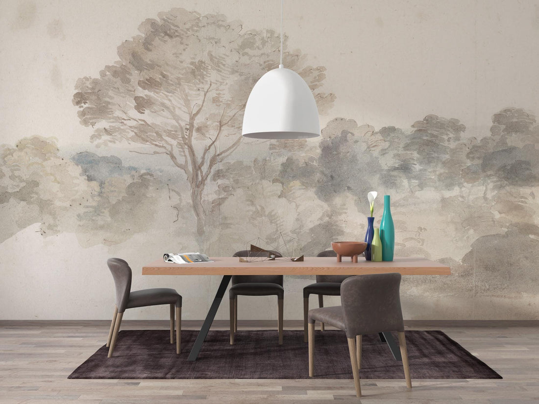 Tree Wall Mural, Panoramic Wallpaper, Landscape Wallpaper, Large Trees Rustic Peel and Stick, Vintage Wallpaper, Removable Wallpaper