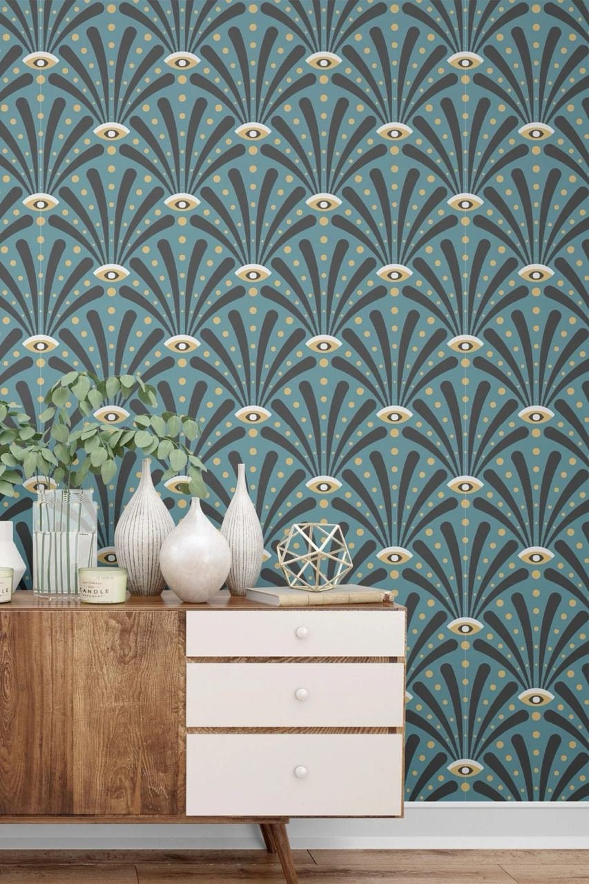 Abstract Wallpaper, Vintage Mural, Home Decor, Blue Backgraund Wallpaper