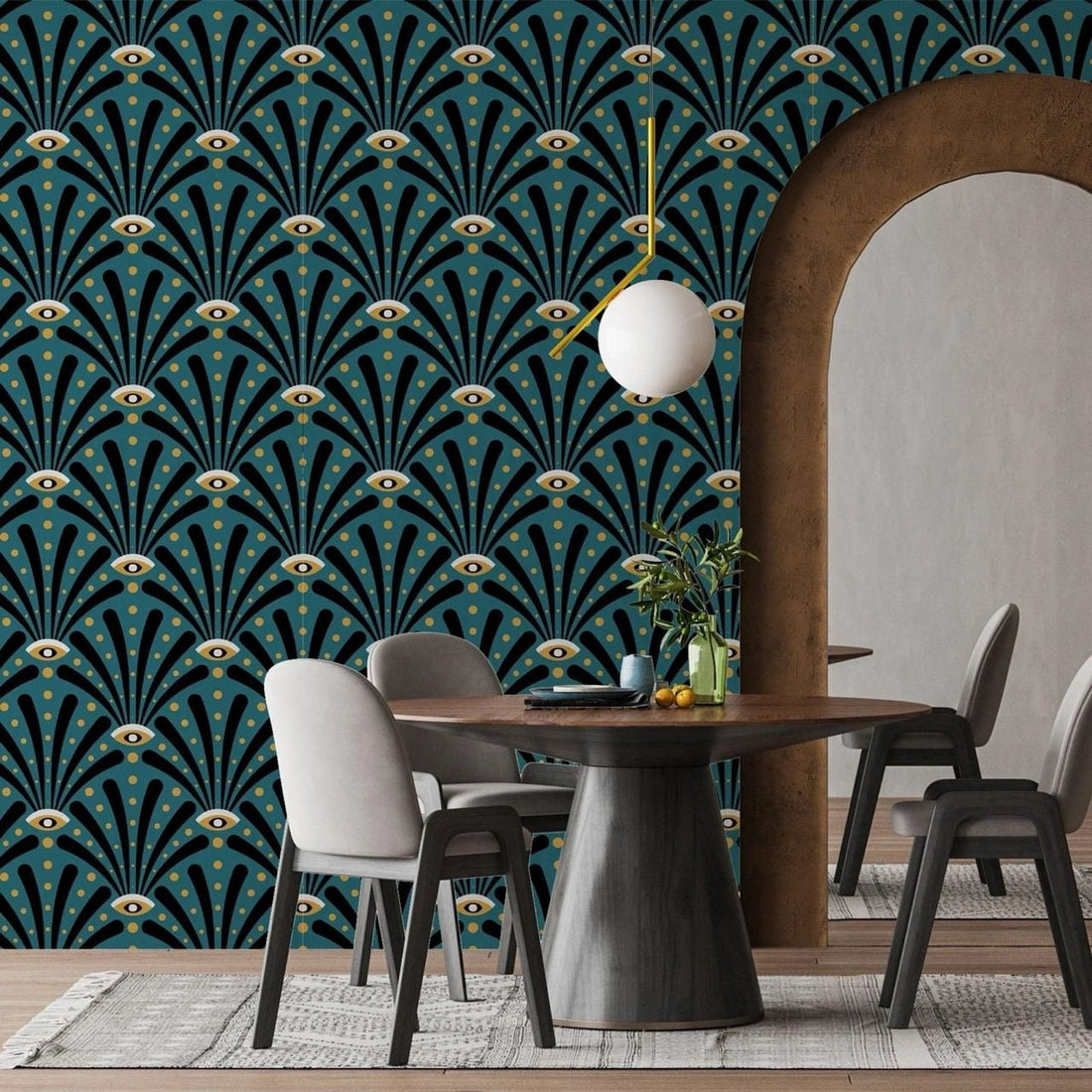 Abstract Wallpaper, Vintage Mural, Home Decor, Blue Backgraund Wallpaper