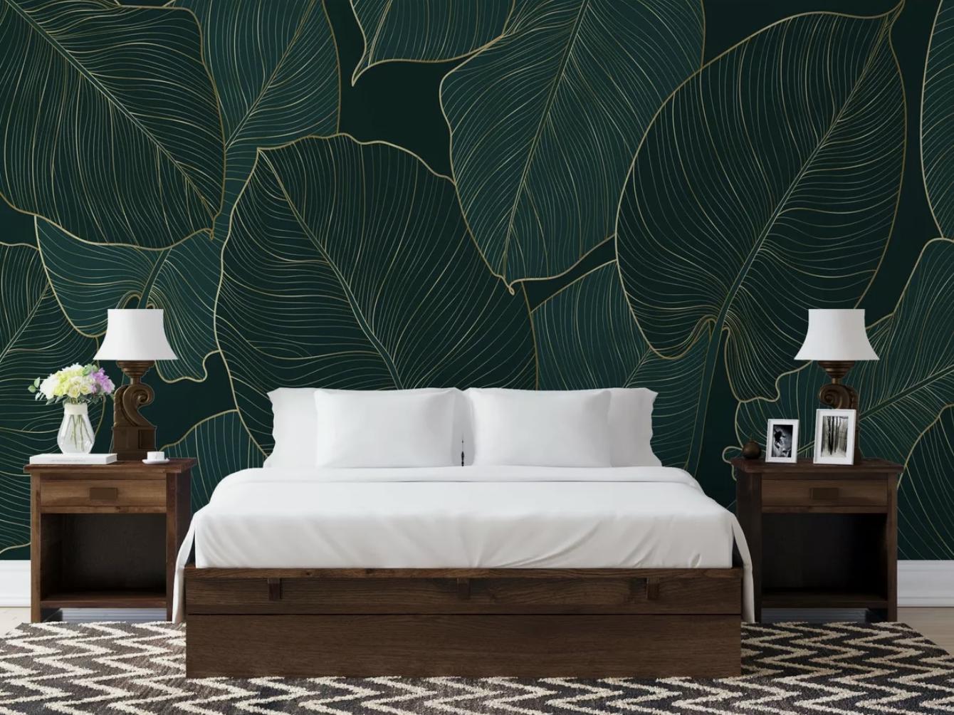 Wall Murals Philodendron Leaves, Dark Green Monstera Leaves, Floral Wallpaper, Living Room Decor, Peel and Stick Wallpaper, Kitchen Decor