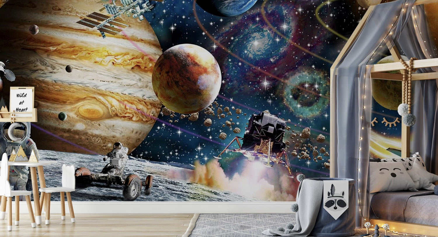 Space Themed Wallpaper, Kids Room Wall Mural, Space World Mural Peel and Stick, Removable Wallpaper, Solar System Mural