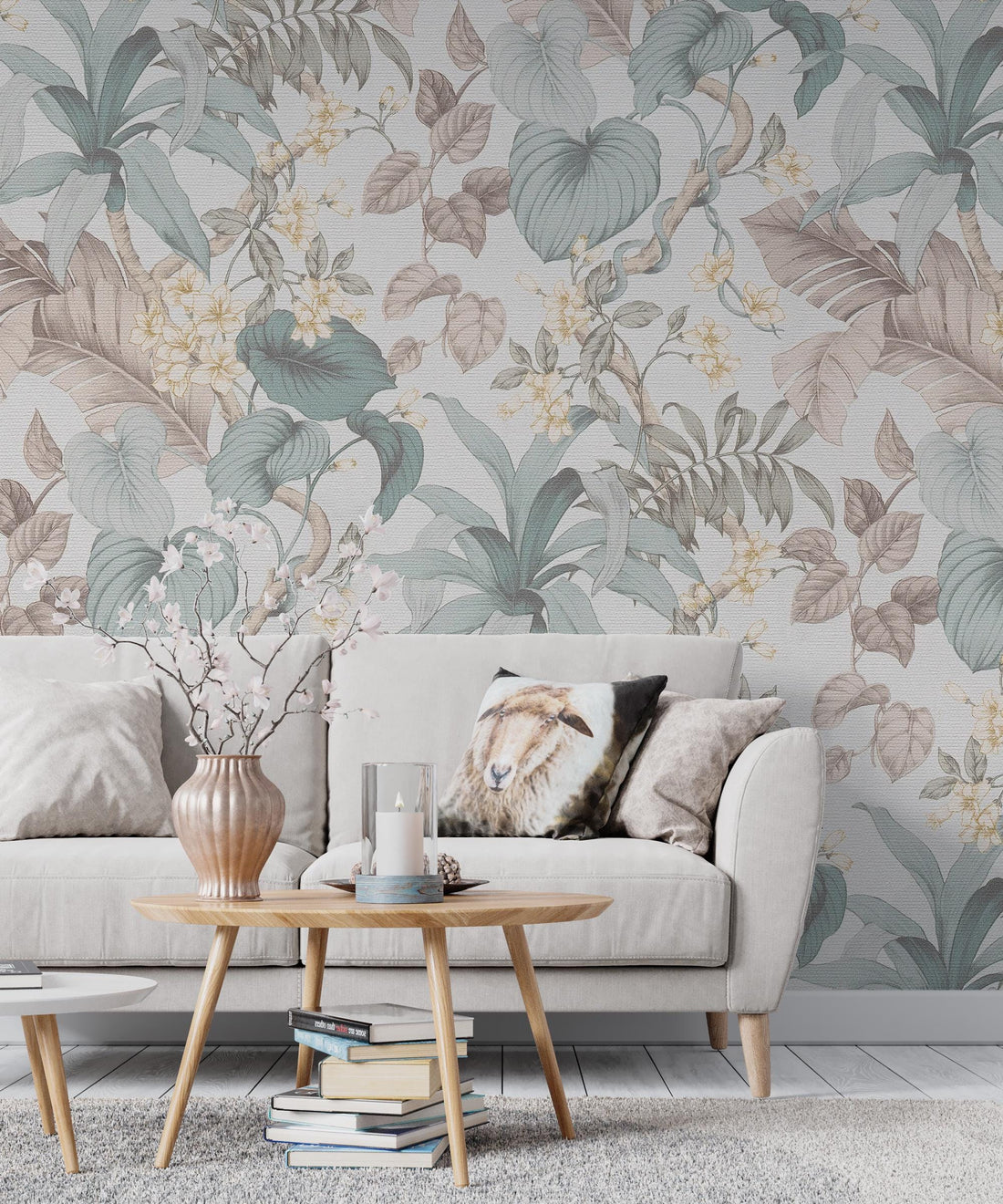 Watercolor Wild Floral Wallpaper, Floral Removable Wallpaper, Peel and Stick, Tropical Leaf Wall Mural, Home Decor, Livin Room Wallpaper