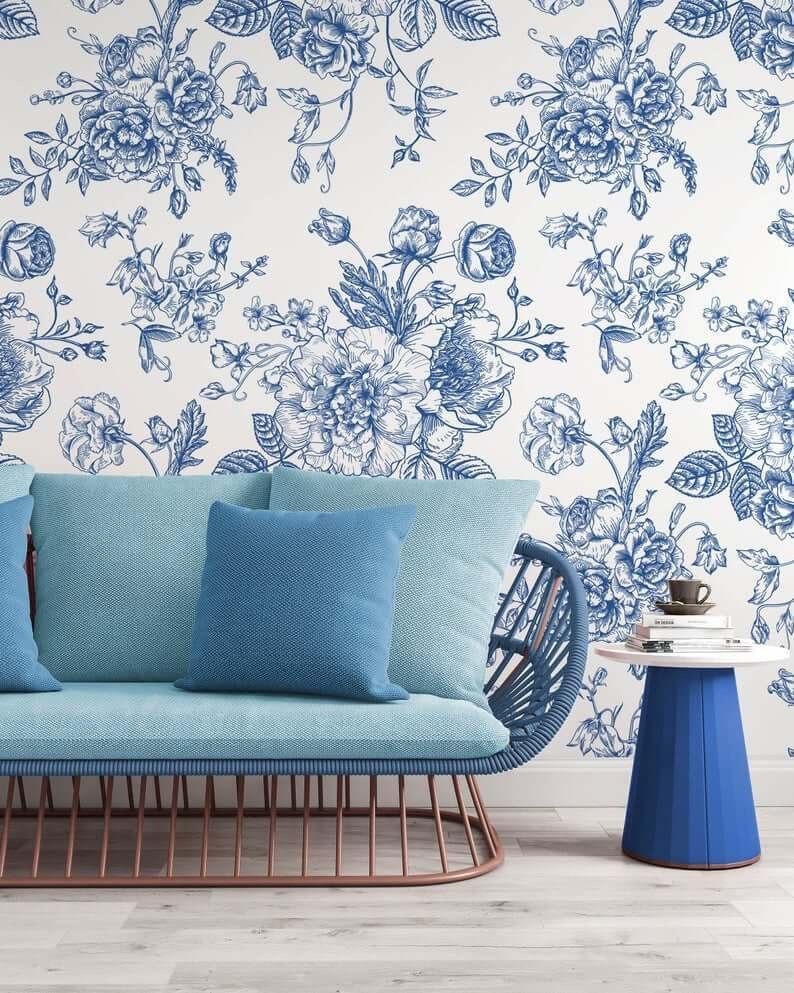 Blue and White Floral Wallpaper