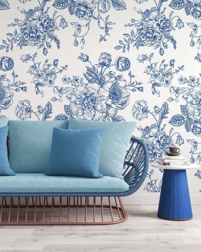 Blue and White Floral Wallpaper