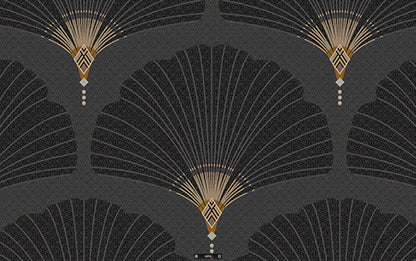 Art Deco Wallpaper, Palm Leaf Wallpaper, Black and Brown Mural