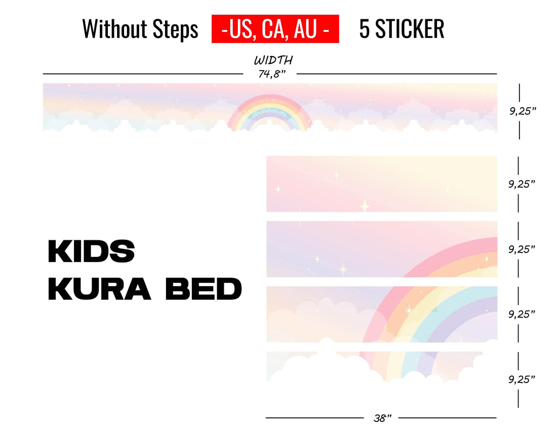 Rainbow Kura Bed Sticker, Soft Colors Rainbow Kura Bed Sticker, Peel and Stick Furniture Bed Decals for Kids Room Decor, Nursery Room Decor