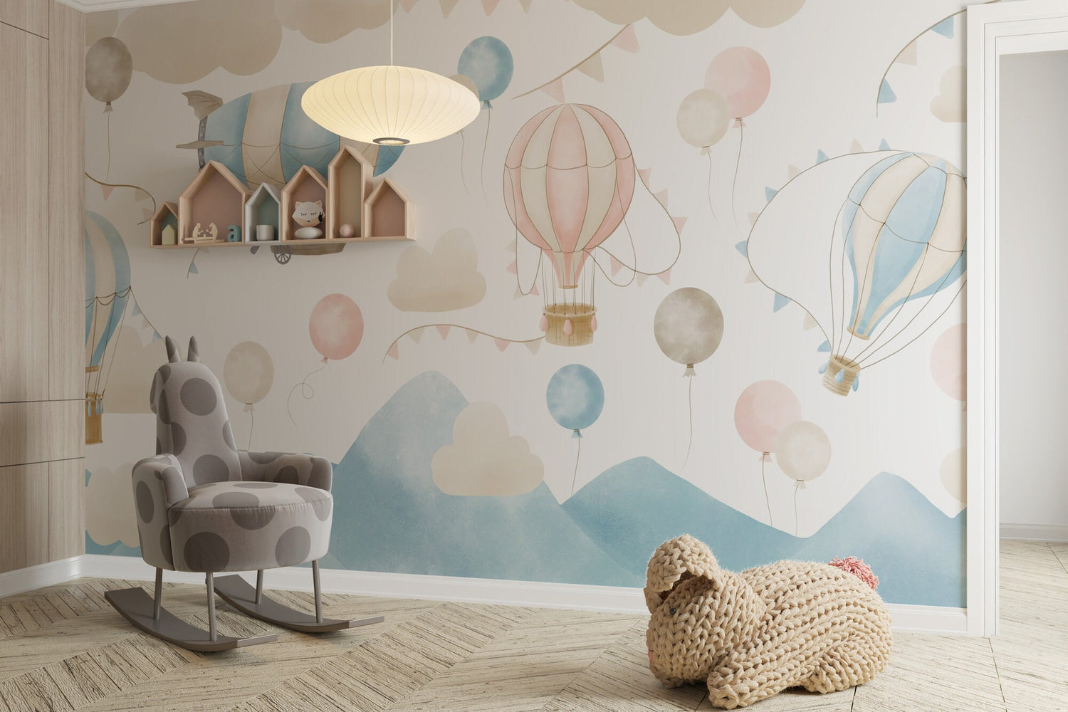 Hot Air Balloon Wallpaper, Peel And Stick, Air balloon Mural, Kids Wall Mural , Nursery Wallpaper ,Watercolor Hot Air Balloon For Kids Mural