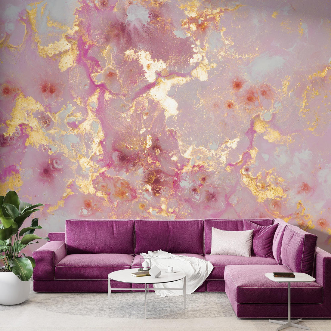 Pink Marble Wallpaper, Peel and Stick Wall Mural, Custom Wall Paper, Gold Wall Painting, Home Decor, Wall Art Mural