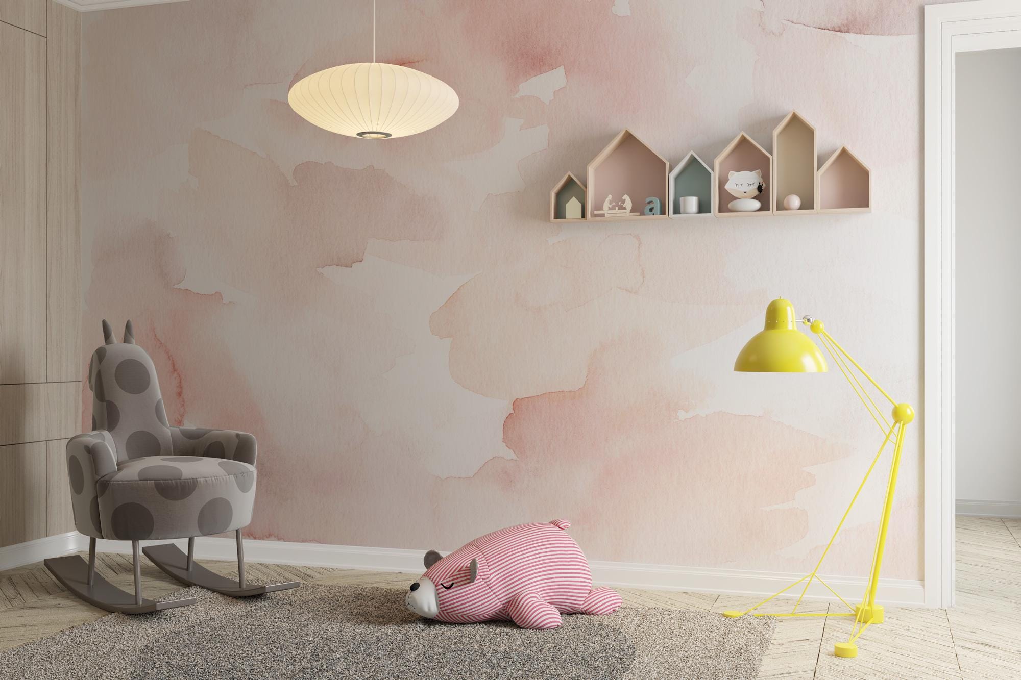 Pink Cloud Wallaper, Peel and Stick, Abstract Removable Wallpaper, Nursery Girl Room Decor, Wallpaper Mural, Kid Wallpaper