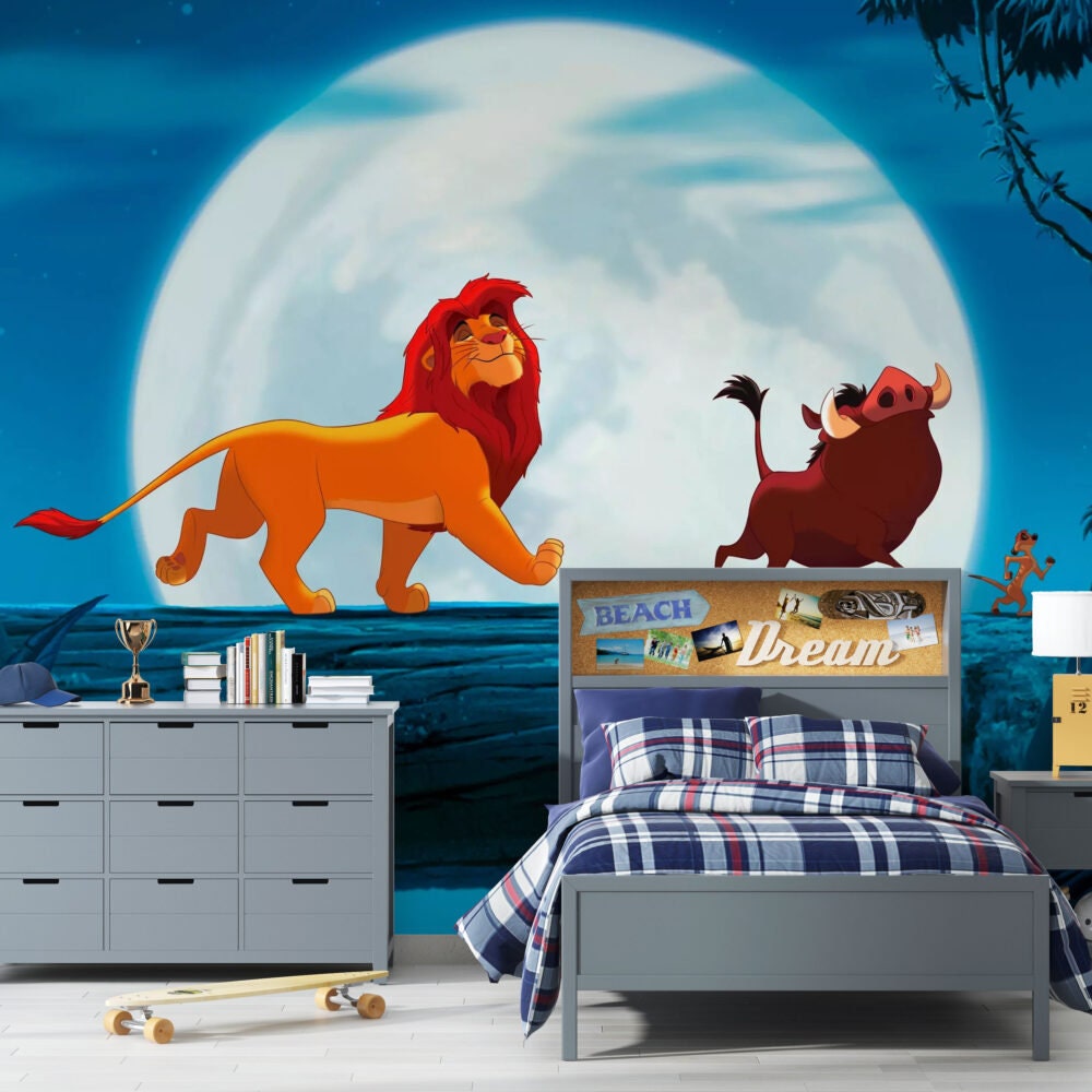 The Lion King &amp; Pumbaa Wallpaper, Cartoon Characters Mural, Peel and Stick Mural, Nursery Wall Decor, Safari Animals Mural ,Trend Kids Mural