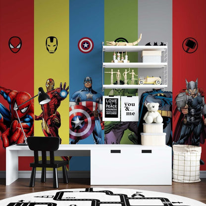 Super Heroes Wallpaper ,Avengers Wallpaper, Marvel Mural For Boy Kids Room , Avengers Stars, Peel and Stick Mural, Play Room For Boy Mural