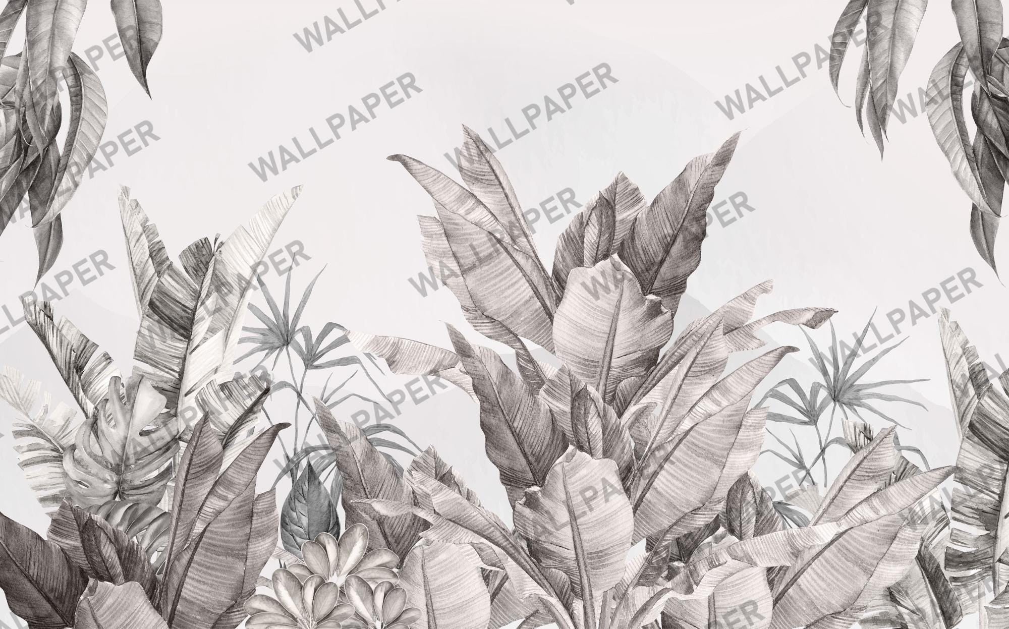 Black Tropical Wallpaper, Leaf Tropical Wall Mural, Peel and Stick Wall Paper, Home Decor, Black and White Wallpaper, Removable Wall Mural