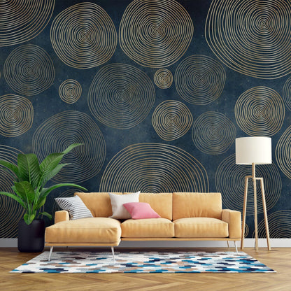 Round Pattern on Blue Background Wallpaper, Peel and Stick Wallpaper, Wall Decor Mural, Home Decor, Round Pattern on Blue Background Mural