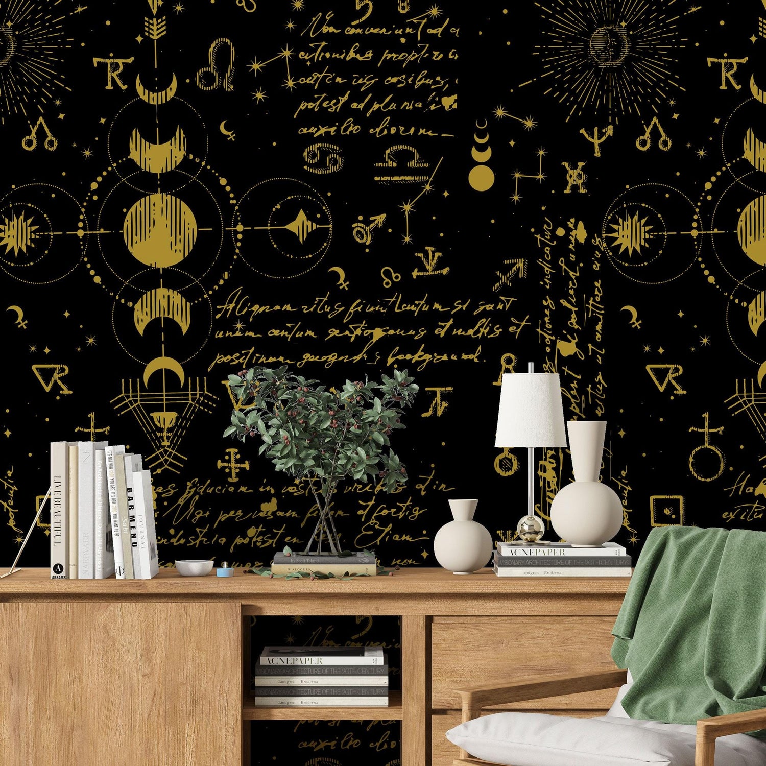 Occult Background Wallpaper, Peel and Stick Wallpaper, Seamless Pattern Wall Mural, Dark Astrology Wallpaper Moon And Sun, Home Decor