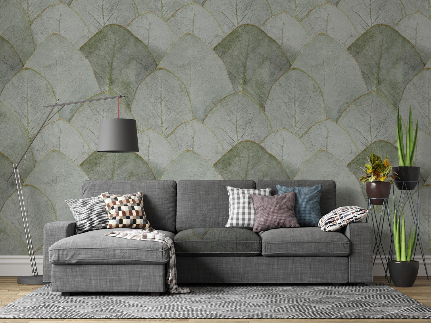 Green Floral Wallpaper, Leaf Pattern Wall Mural, Peel and Stick, Spring Backround Wallpaper, Elegant Eucalyptus, Home Decor