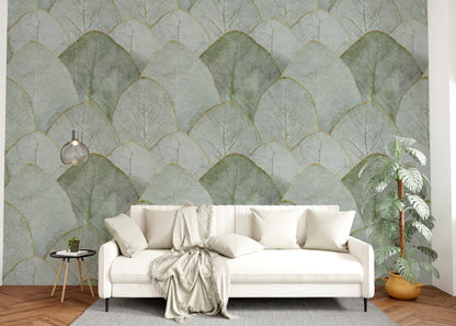 Green Floral Wallpaper, Leaf Pattern Wall Mural, Peel and Stick, Spring Backround Wallpaper, Elegant Eucalyptus, Home Decor