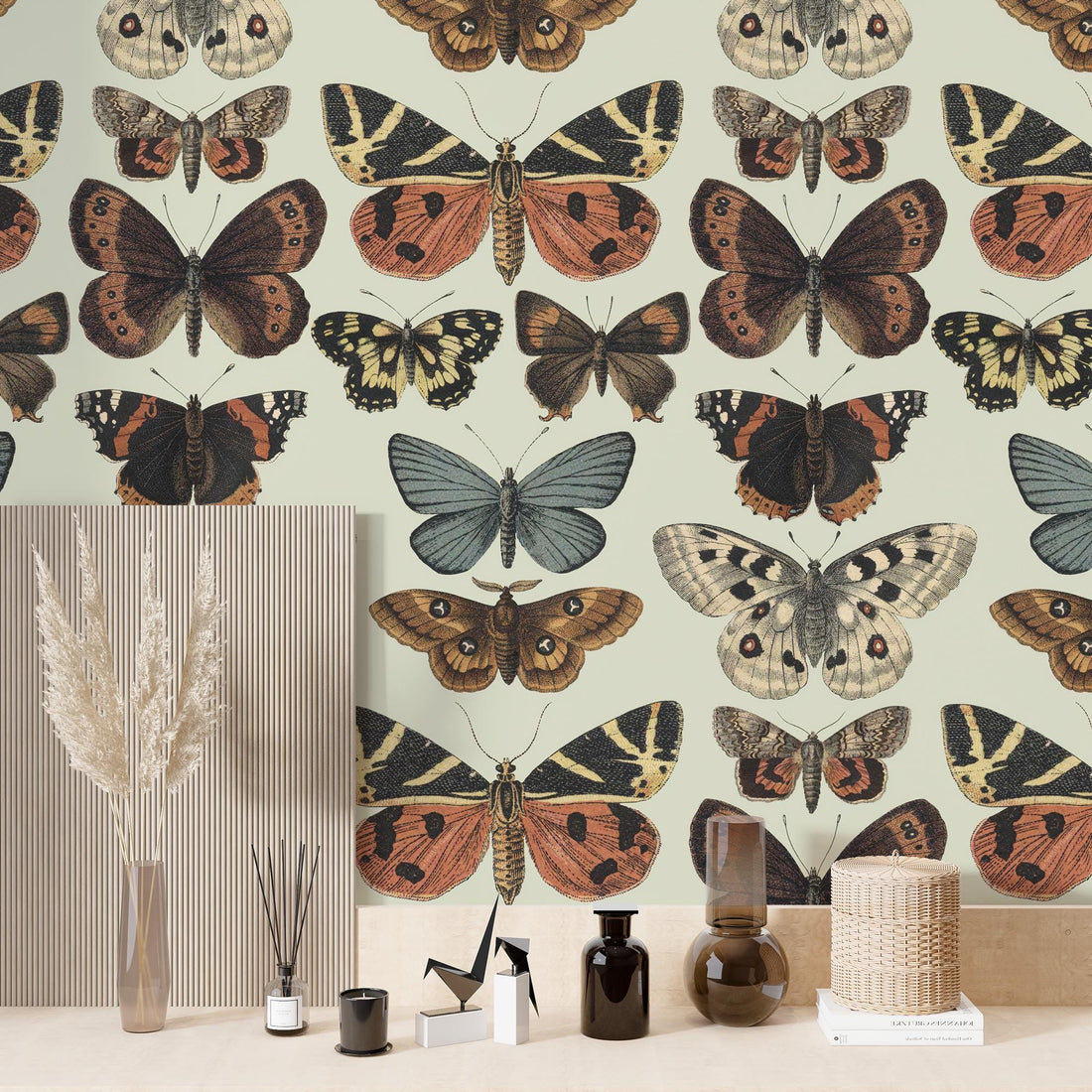 Vintage Butterfly Wallpaper, Beige Background Pattern Butterfly Wall Mural, Traditional Wallpaper, Home Decor, Removable Peel and Stick