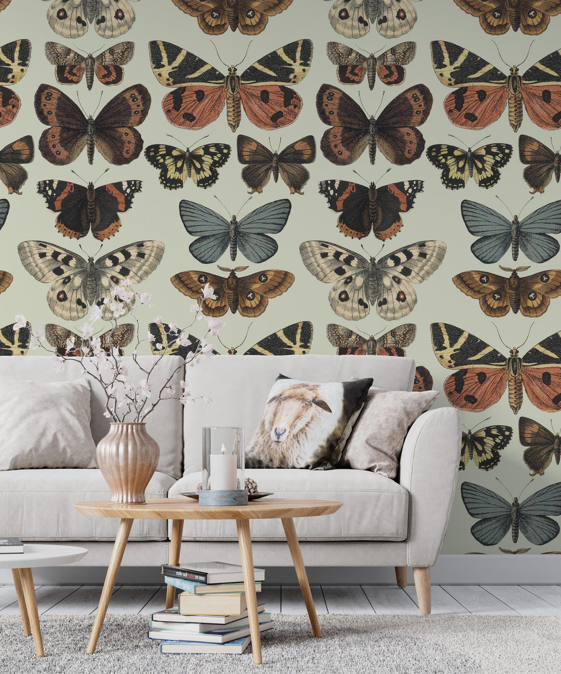 Vintage Butterfly Wallpaper, Beige Background Pattern Butterfly Wall Mural, Traditional Wallpaper, Home Decor, Removable Peel and Stick