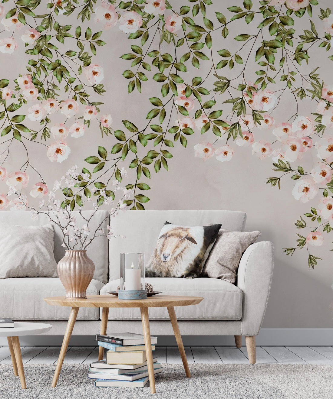 Hanging Leaves Wallpaper, Branches Wall Mural, Removable Fabric Wallpaper, Nursery Wallpaper, Watercolor Wallpaper, Home Decor