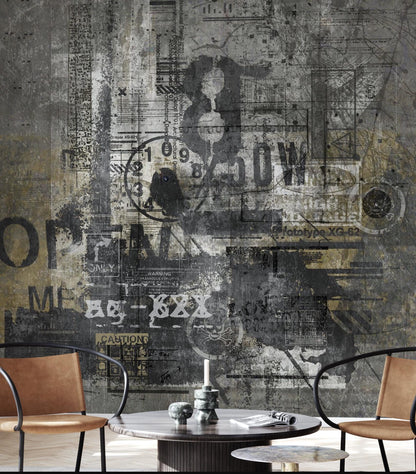 Dark Abstract Wall Art Wallpaper, Graffiti Wall, Peel and Stick Wallpaper, Abstract Grunge, Home Decor, Kids Room Decor