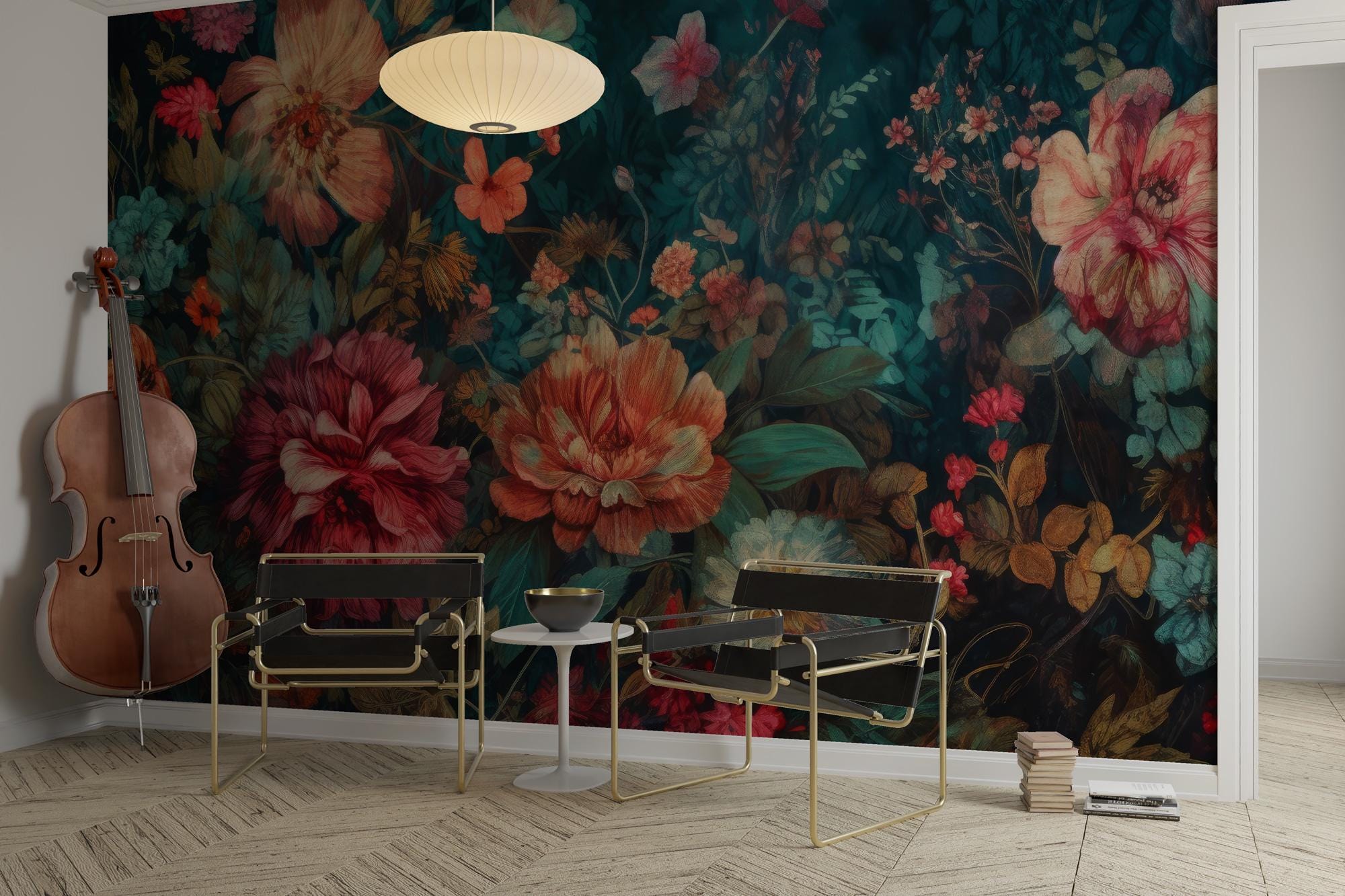 Floral Dreams Wallpaper, Floral Murals, Flowers and Lush Foliage Wallpaper, Peony Flower Mural Wallpaper Peel and Stick, Home Decor,