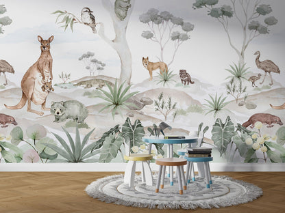 Wild Animals in Tropical Forest Wallpaper, Children Wall Mural, Wild Life Forest Wallpaper, Kids Wallpaper Peel and Stick, Nursery Wallpaper