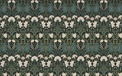 Floral Patterned Wallpaper,  Green Art Peel and Stick Wallpaper, Flowers and Leaves Wall Mural, Home Decor, Decorative Drawer Liner