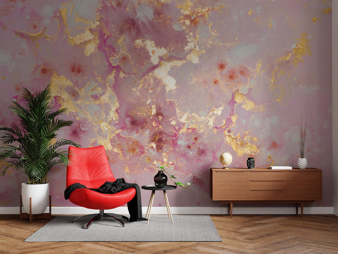 Pink Marble Wallpaper, Peel and Stick Wall Mural, Custom Wall Paper, Gold Wall Painting, Home Decor, Wall Art Mural