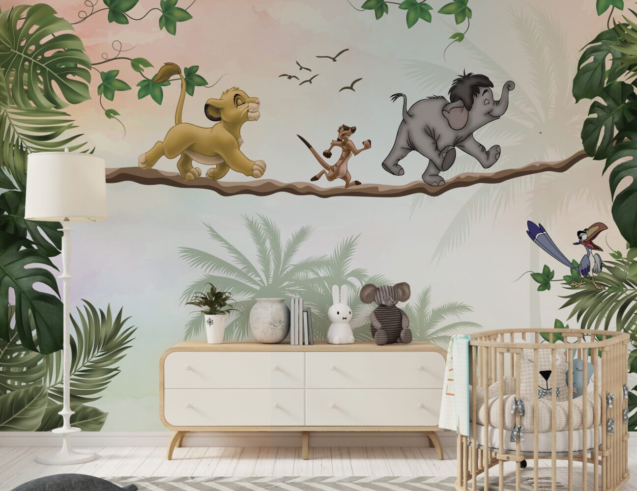 Simba and Friends Wallpaper, Peel and Stick Wallpaper, For Kids Mural, Nursery Wallpaper, Cute Cartoon Animals Mural, Lions Themed Wallpaper