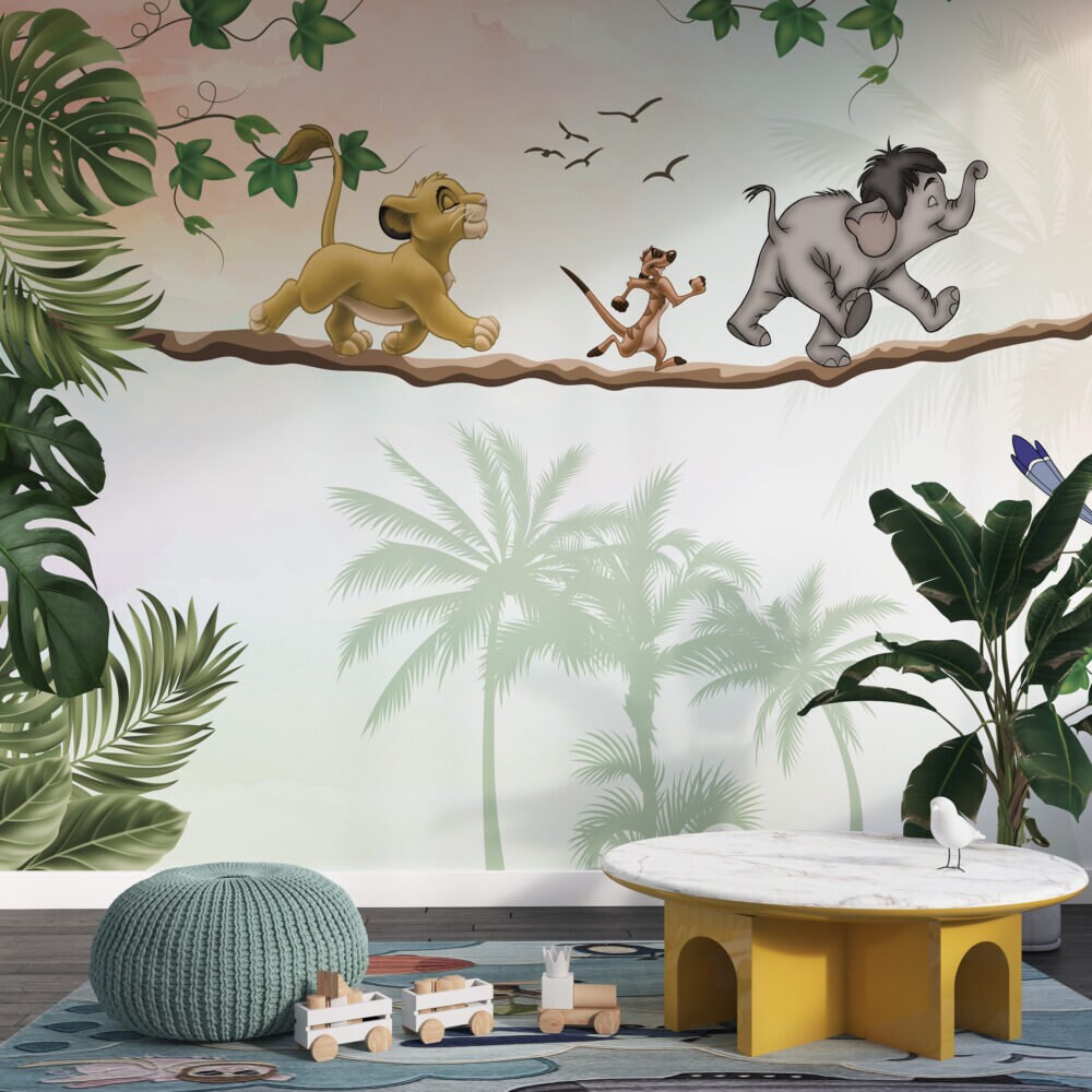 Simba and Friends Wallpaper, Peel and Stick Wallpaper, For Kids Mural, Nursery Wallpaper, Cute Cartoon Animals Mural, Lions Themed Wallpaper